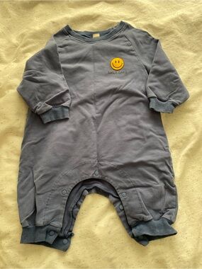 Blue Smiley Face Romper One Piece Baby Coverall Size L